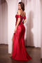 Ladivine CD370 Satin Fitted Off-Shoulder Corset Gown with Side Slit