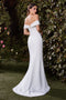 Ladivine CD371W Neoprene Off-Shoulder Gown with Side Leg Slit