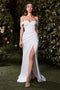 Ladivine CD371W Neoprene Off-Shoulder Gown with Side Leg Slit