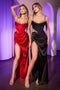 Ladivine CD375 Satin Sleeveless Cutout Slit Gown with Beaded Embellishments