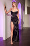 Ladivine CD375 Satin Sleeveless Cutout Slit Gown with Beaded Embellishments