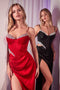 Ladivine CD375 Satin Sleeveless Cutout Slit Gown with Beaded Embellishments