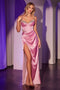 Ladivine CD375 Satin Sleeveless Cutout Slit Gown with Beaded Embellishments