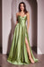 Ladivine CD378 Strapless A-line Satin Slit Gown with Corset Boning