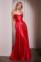 Ladivine CD378 Strapless A-line Satin Slit Gown with Corset Boning