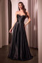 Ladivine CD378 Strapless A-line Satin Slit Gown with Corset Boning