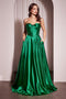 Ladivine CD378 Strapless A-line Satin Slit Gown with Corset Boning