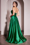 Ladivine CD378 Strapless A-line Satin Slit Gown with Corset Boning