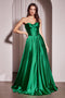 Ladivine CD378 Strapless A-line Satin Slit Gown with Corset Boning