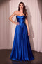 Ladivine CD378 Strapless A-line Satin Slit Gown with Corset Boning