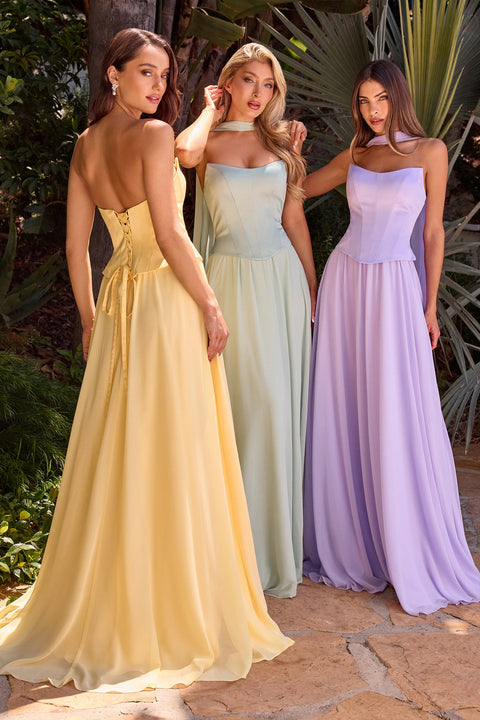 Ladivine CD386 Chiffon Strapless A-Line Gown with Flowing Silhouette