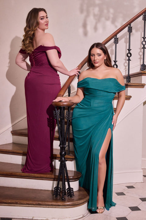 Ladivine CD387C plus size off shoulder slit gown — product view