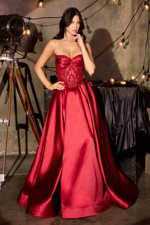 Ladivine CD389 Mikado Strapless A-Line Gown with Timeless Elegance