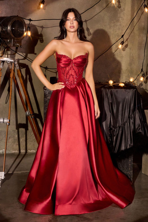 Ladivine CD389 Mikado Strapless A-Line Gown with Timeless Elegance