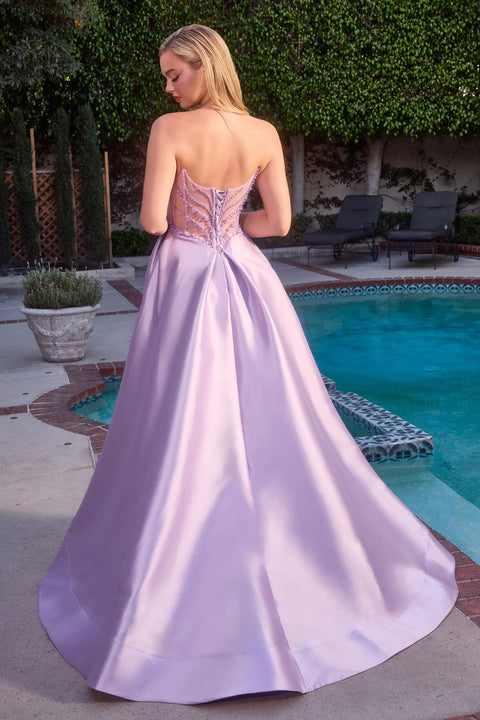 Ladivine CD389 Mikado Strapless A-Line Gown with Timeless Elegance