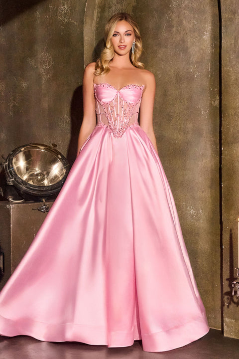 Ladivine CD389 Mikado Strapless A-Line Gown with Timeless Elegance