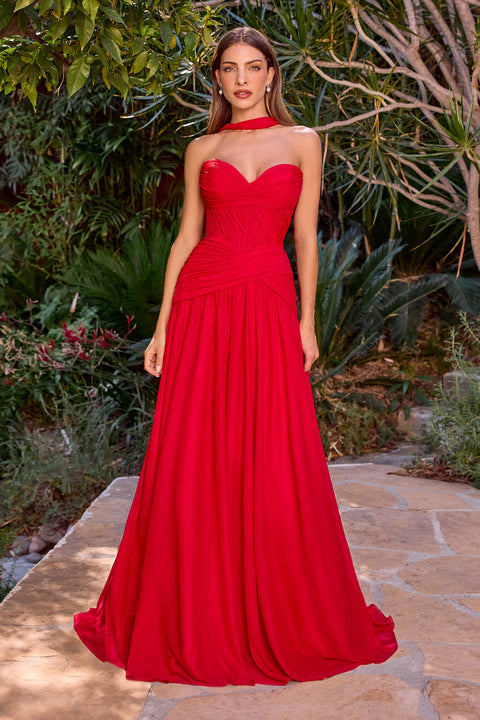 Ladivine CD389 Mikado Strapless A-Line Gown with Timeless Elegance