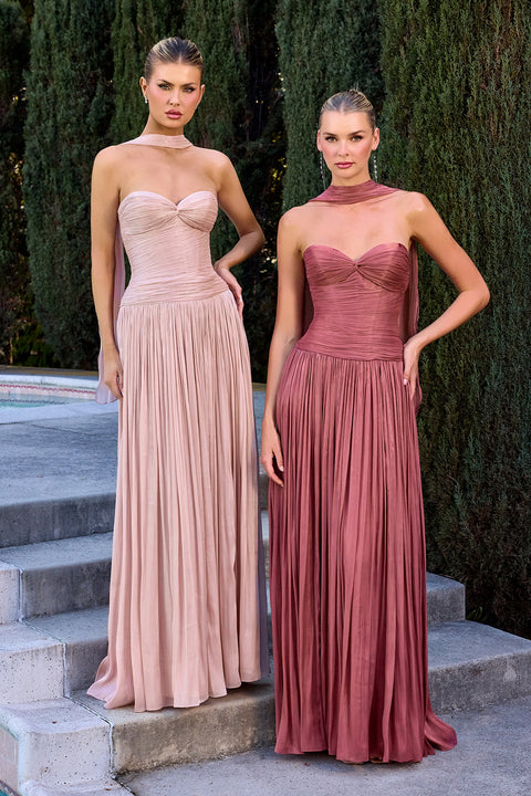 Ladivine CD414 chiffon strapless a-line gown — front view