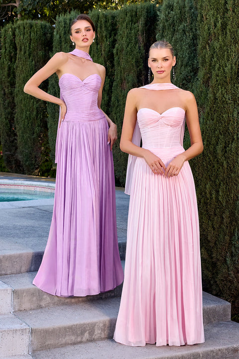 Ladivine CD414 chiffon strapless a-line gown — product view