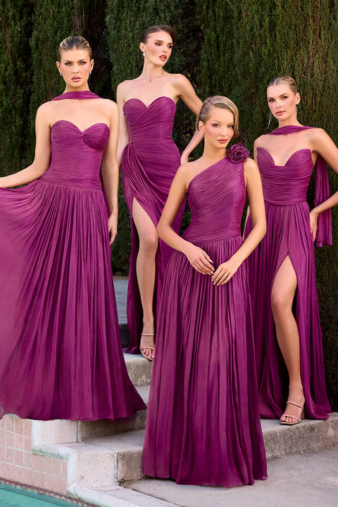 Ladivine CD415 chiffon one shoulder a-line gown — product view