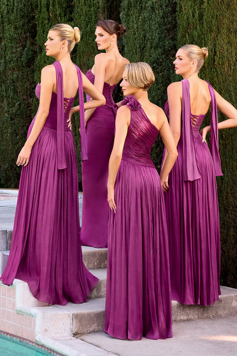 Ladivine CD411 chiffon fitted strapless slit gown — product view