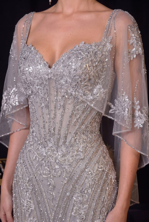 Ladivine CD637 sleeveless capelet mermaid dress — product view