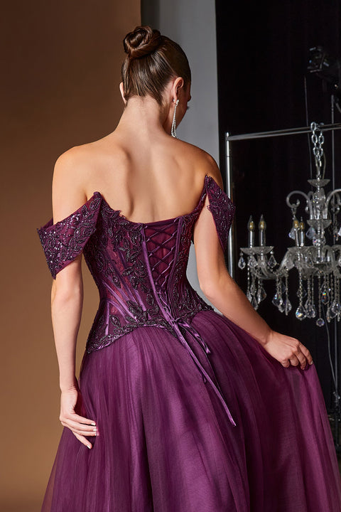 Ladivine CD657 applique off shoulder a-line gown — product view