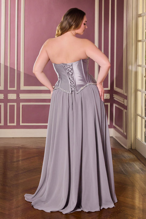 Ladivine CD668C plus size strapless a-line gown — back view