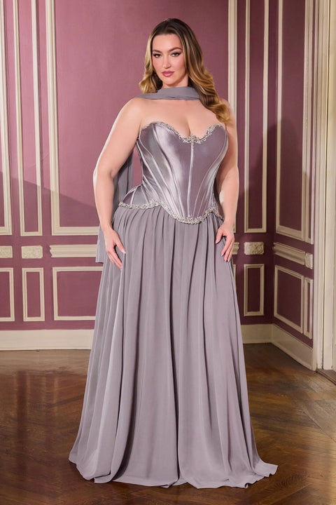 Ladivine CD668C plus size strapless a-line gown — front view