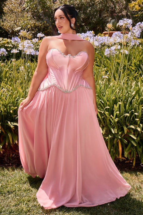 Ladivine CD668C plus size strapless a-line gown — product view