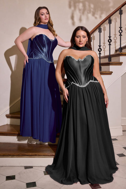 Ladivine CD668C plus size strapless a-line gown — front view