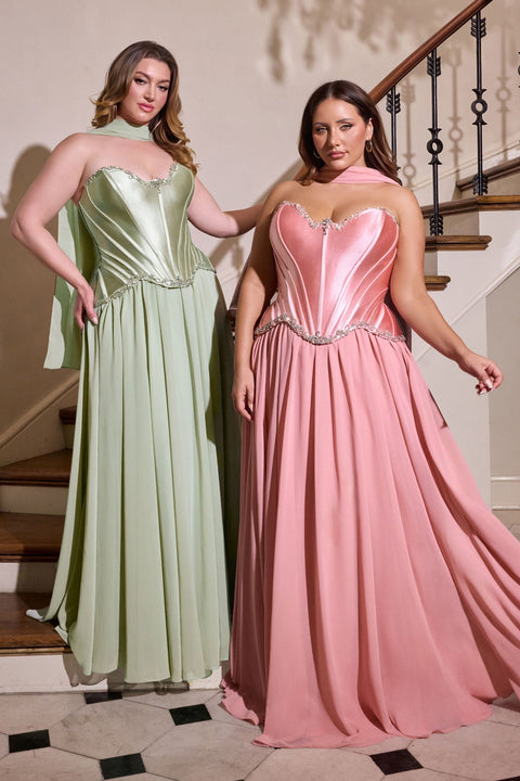 Ladivine CD668C plus size strapless a-line gown — front view