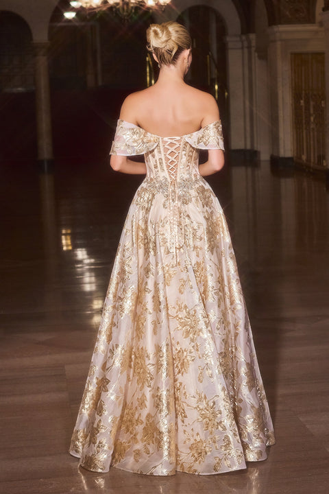 Ladivine CD682 Jacquard Off-Shoulder Ball Gown with Regal Elegance