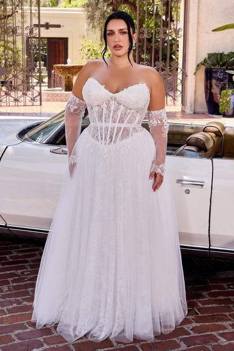 Ladivine CD717W white strapless glove gown — product view