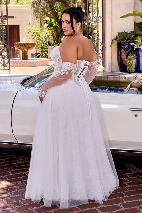 Ladivine CD717W white strapless glove gown — back view