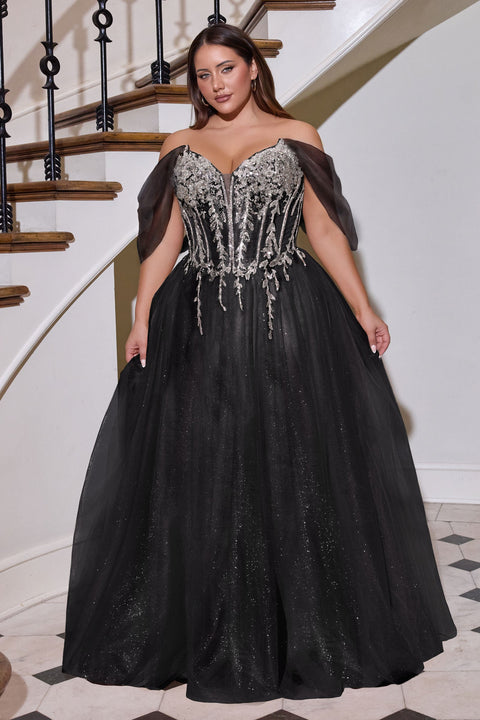Ladivine CD721C plus size off shoulder ball gown — front view