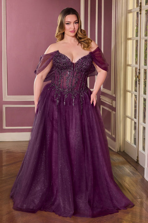 Ladivine CD721C plus size off shoulder ball gown — front view