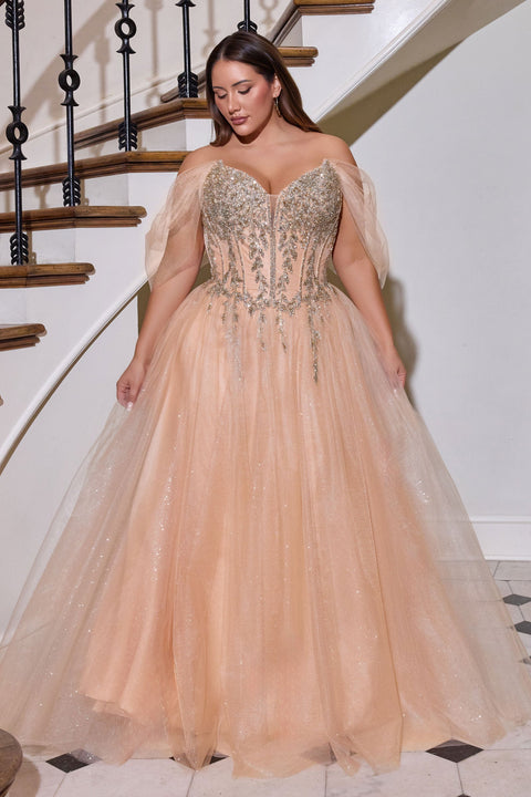 Ladivine CD721C plus size off shoulder ball gown — front view