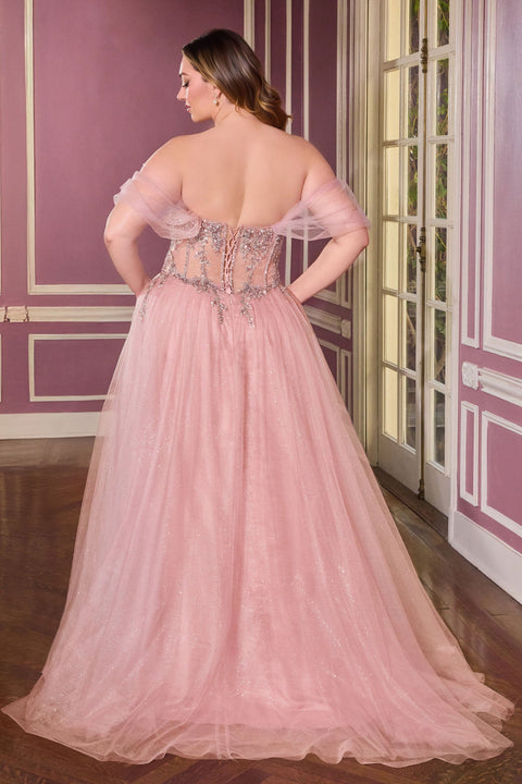 Ladivine CD721C plus size off shoulder ball gown — back view