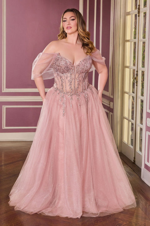 Ladivine CD721C plus size off shoulder ball gown — front view