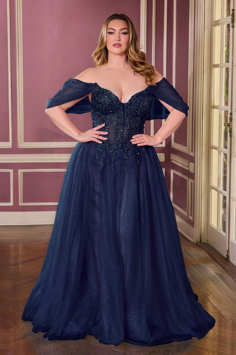 Ladivine CD721C plus size off shoulder ball gown — front view