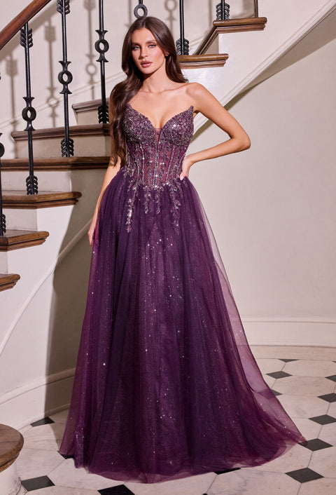 Ladivine CD721 Beaded Strapless A-Line Gown with Graceful Silhouette