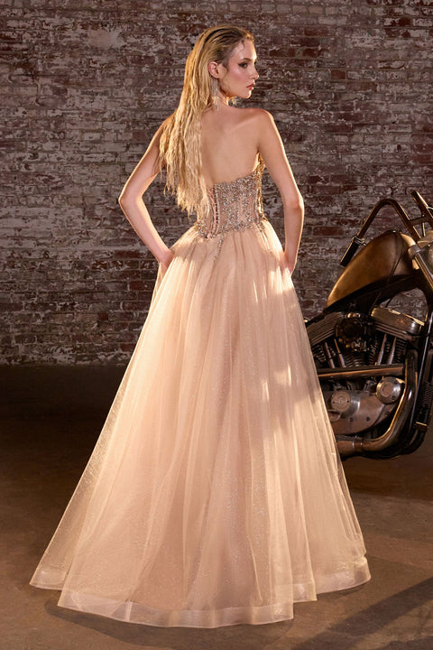 Ladivine CD721 Beaded Strapless A-Line Gown with Graceful Silhouette
