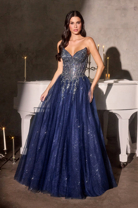 Ladivine CD721 Beaded Strapless A-Line Gown with Graceful Silhouette