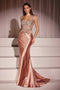 Ladivine CD757 Beaded Satin Sleeveless Gown