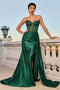 Ladivine CD773 Beaded Satin Strapless Gown with Slit