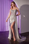 Ladivine CD774 Beaded Satin Sleeveless Gown with Slit