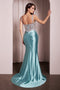 Ladivine CD775 Appliqué Satin Sleeveless Gown with Slit