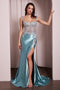 Ladivine CD775 Appliqué Satin Sleeveless Gown with Slit