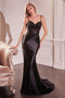 Ladivine CD776 Appliqué Satin Fitted V-Neck Gown